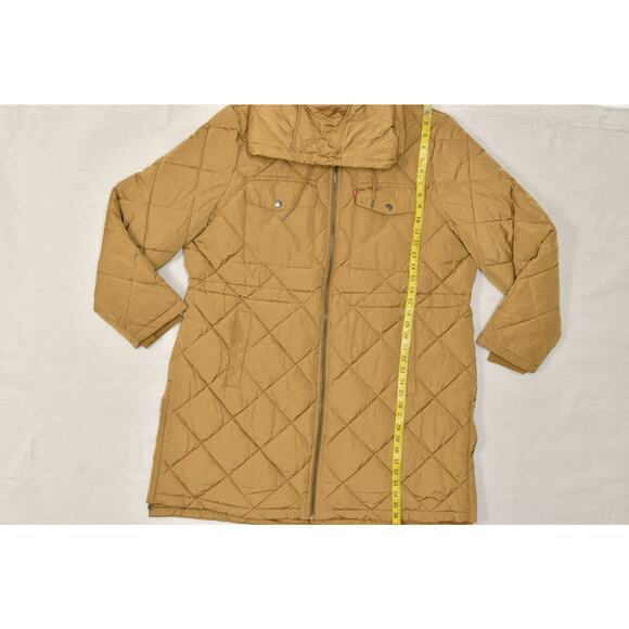 Levi's Women's Plus Size XXL Quilted Long Puffer Jacket Tan Sherpa Lined - Picture 4 of 8